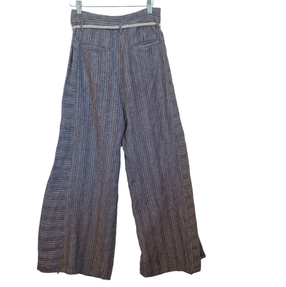 Ett Twa Anthropologie Striped Wide Leg Pants Brown White Rope Belt Tassel Size 2 - Picture 3 of 15